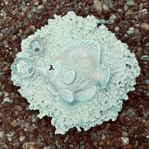 Sand Art Stone Fish Hanging Sculpture ocean Wall Art Tiki Beach Nautical Pastel